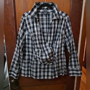 Talbots Black and White Plaid Side-zip Blouse